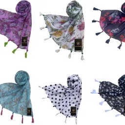 Printed Chiffon Women Multicolor Fancy Scarf, Scarf, Stole-image-46