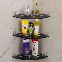 Bathroom & Kitchen Shelf Accessories,9 X 9" Round (Transparent) Glass, Stainless Steel Wall Shelf-image-87