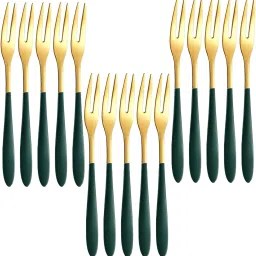 Stainless Steel Forks Set for Home, Kitchen and Restaurant (Green, 15 Pcs) Stainless Steel Dessert Fork Set-16