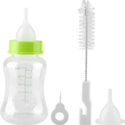 Milk Bottle 150 ml with Extra Nipple, Bottle Cleaner & Hole Pin-Color May Vary Plastic Pet Bottle-12