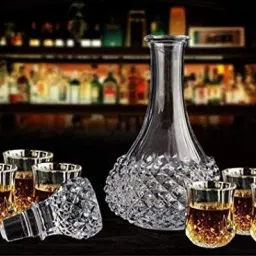 Decanter 700ml & 6 Glass 240ml Set of 7 pcs, for Whiskey Scotch Wine Glass Wine Rack-image-84