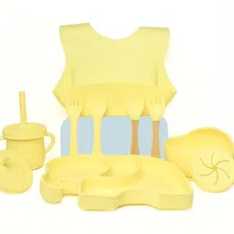 Kids Dinner Set | Baby Feeding Set | (Set of 9) Yellow- Silicon-19