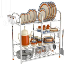 Dish Drainer Kitchen Rack Rustproof 4-Shelf Stainless Steel Utensil Rack | Kitchen Bartan Stand Dish Stora Steel-image-82