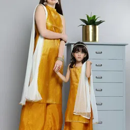 HERE&NOW Women Mustard Yellow Ethnic Motifs Kurta with Palazzos & With Dupatta-picture-48