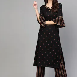 Idalia Women Black Printed Kurta with Palazzos-picture-33