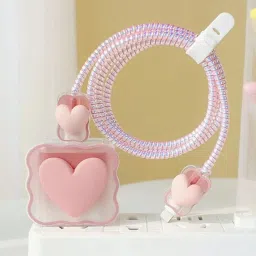 Asotai Charger Cover for iPhone 18W-20W Type C Charger 3D Cartoon Design Pink Heart Cable Protector-image-19