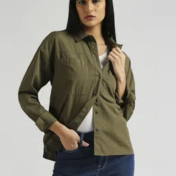 pepe jeans Women Oversized Fit Solid Spread Collar Casual Shirt-picture-44