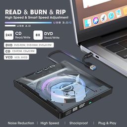 COOLCOLD External CD/DVD Drive for Laptop - 5 in 1 Plug and Play USB CD Drive with SD/TF Card Slot USB 3.0 Type A/Type C DVD Player Portable External DVD Burner for Laptop, Desktop image 2