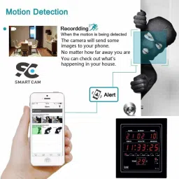 Pelupa 1080p Full HD Motion Detection, Remote Live Viewing on Mobile app Android/iOS Spy WiFi Digital Ajanta Wall Clock Hidden Cameras for Home/Office Security, Black Spy Camera image 4