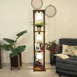 symplify Daffodil Wooden Shelf Floor Lamp with Jute Shade & Brown Base-picture-7