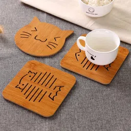 nirmatsaray 6pcs Wooden Coasters Trivets Pot Mat for Kitchen, Cup Mat Tea Coaster washed Trivet image 4