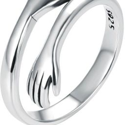 I LOVE YOU TWO HANDS HUG STAINLESS STEEL COUPLE Silver, Sterling Silver Ring-image-9