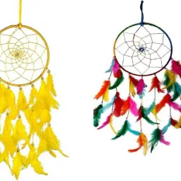 Pack Of (2) 6 Inches Dream Catchers Yellow & Multi Wool Dream Catcher-image-3