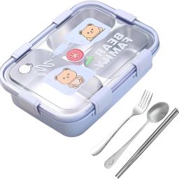 Kids Bento Box – Bear Design, Leakproof, Stainless Steel & BPA Free 3 Containers Lunch Box-16