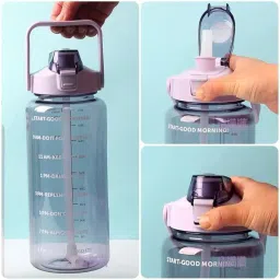 inscapedesign Durable Set of 3 Transparent Water Bottles with Straws, Leak-Proof, 300ml+900ml+ 2000 ml Bottle image 4