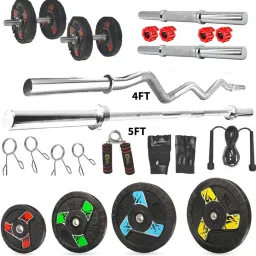 40 kg Premium Fan Rubber Plates (2.5KGx4Pc,5KGx6Pc) 4FTCurl 5FTSTRT 28MM Rod & Clamps Home Gym Combo-picture-14