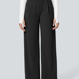 Women Straight Fit Black Polyester Trousers-image-46