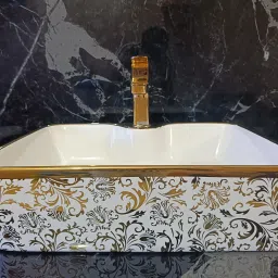 MADLY PREMIUM GOLDEN WHITE IMPORTED TABLE TOP GOLD WASH BASIN (48.5X37X13CM) 1003LOFINA Table Top Basin-image-19