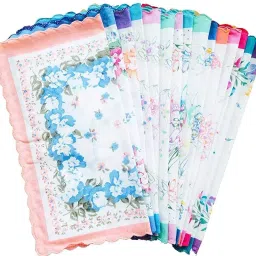 THE BEGED Vintage Floral Print Handkerchiefs Women Soft Cotton Hankies Ladies Hankies ["Multicolor"] Handkerchief-image-47