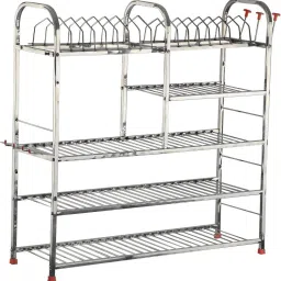 Utensil Kitchen Rack Stainless Steel 5 Layer Wall Mount Kitchen Dish Rack | Utensils Rack with Plate & Cutlery Stand | Modular Kitchen Storage Rack | Kitchen Organizer (30 x 32 inches) Steel-image-20