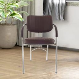 Everton Brown With Arms | Heavy Duty Frame| Study Chair | Leatherette Office Visitor Chair-image-49