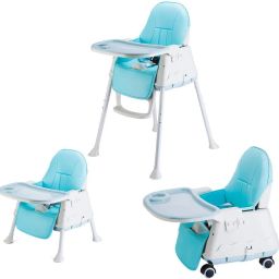 High Chair for Baby Kids, Safety Toddler Feeding Booster Seat Dining Table Chair with Wheel and Cushion (Blue)-image-21