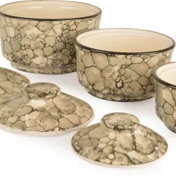 stylemyway Ceramic Serving Bowl Serving Donga with Lid (Set of 3, Grey Lustre) | Dinner Serving Casserole Set| image 4