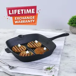 Forza Cast-Iron Grill Pan, Pre-Seasoned Cookware, Induction Friendly Grill Pan 26 cm diameter with Lid 2 L capacity-10