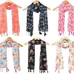 Printed Chiffon Women Multicolor Scarf, Stole, Fancy Scarf-image-98