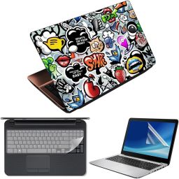 Anweshas 3 in 1 Pack of 15.6 inch Laptop Skin Decal Vinyl, Screen Guard and Silicone Keyboard Protector - Printed What on Your Mind Combo Set-4
