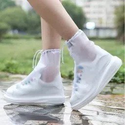 Waterproof rain boots shoes covers, reusable silicon shoe protector cover Silicone White Boots Shoe Cover-image-90