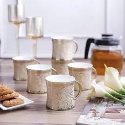Pack of 6 Bone China Golden Heritage Print Bone China Tea/Coffee Cups, Mugs Set of 6, 150ml-picture-27