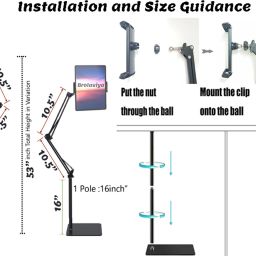 BROLAVIYA Multi-Direction Universal Tripod Floor Stand for 4'-10.2' inch, with Gooseneck Clip Lazy Arm Bracket for Both Mobiles and Tablets Mobile Holder image 5