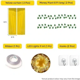 flipzone pooja/haldi Yellow net curtain & artificial green for decoration vines set 8 image 2
