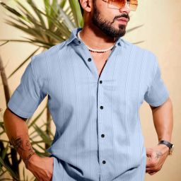 Men Regular Fit Self Design Spread Collar Party Shirt-image-77