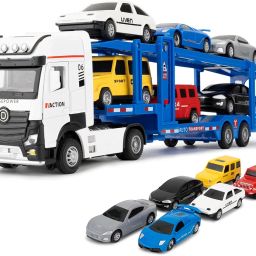 Transporter Truck Car Carrier Truck Toy with Sounds Lights Pull Back Trailer-image-71