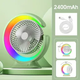 Sasimo Rechargeable 2400mAh Colorful desktop small fan portable Table fan Rainbow-light Cooling Mini Table Fan Portable_2025 USB Fan image 2