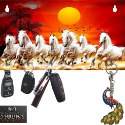 7 Horse Wooden Key Holder for Wall Decor with Stylish Stainless Steel 6 Hooks Wood Key Holder-image-80