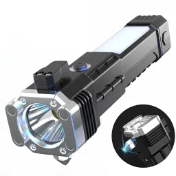 Led torch light with mobile charger hammer belt cutter long range battery Torch-15