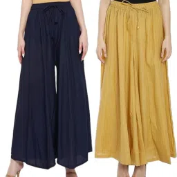 Pack of 2 Women Loose Fit Dark Blue Pure Cotton Trousers-picture-14