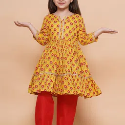 Modish Couture Girls Floral Printed Layered Pure Cotton A-Line Kurta with Palazzos-picture-32