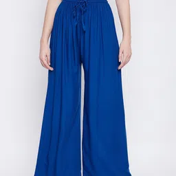 Clora Creation Women Blue Flared Knitted Palazzos-image-78