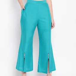 RIVI Women Turquoise Blue Solid Wide Leg Palazzo-46
