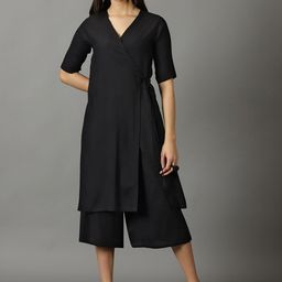 DIVINATION V-Neck Angrakha A-line Kurta With Palazzos-23