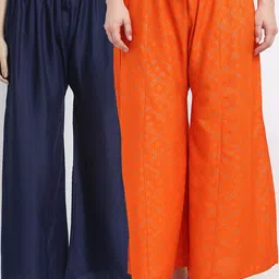GRACIT Women Navy Blue & Orange Printed Ethnic Palazzos Pack Of 2-image-19