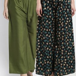 GRACIT Women Green & Black Pack of 2 Flared Knitted Ethnic Palazzos-picture-36