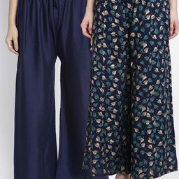 GRACIT Women Navy Blue & Green Set Of 2 Wide Leg Palazzos-image-89