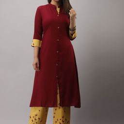 MAUKA Women Maroon Kurta with Palazzos-47