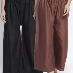 Jinfo Women Black & Brown Set Of 2 Solid Wide Leg Fit Palazzo-picture-34
