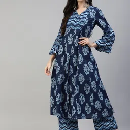 Poshak Hub Women Blue Ethnic Motifs Printed Pure Cotton Kurta with Palazzos-52